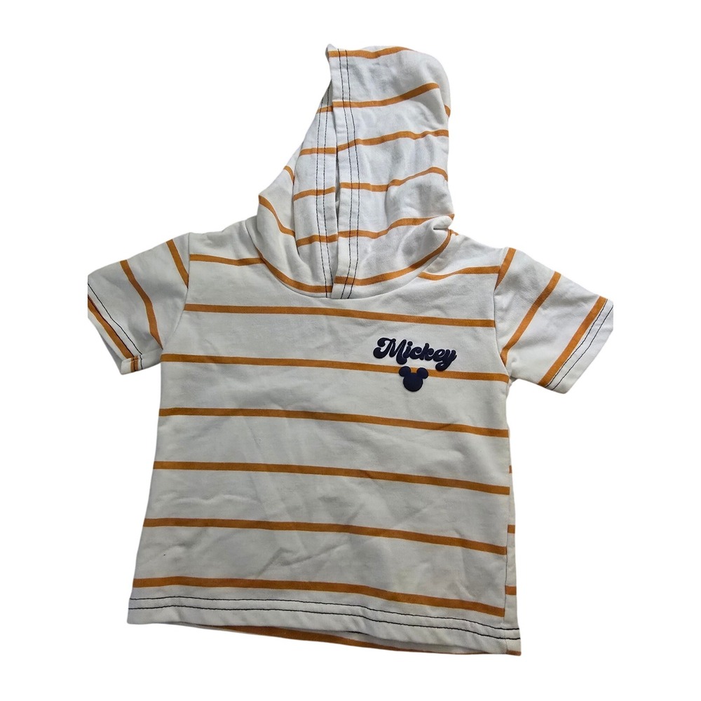 Disney Baby Mickey Mouse Striped Short Sleeve Hoodie White Orange 12M